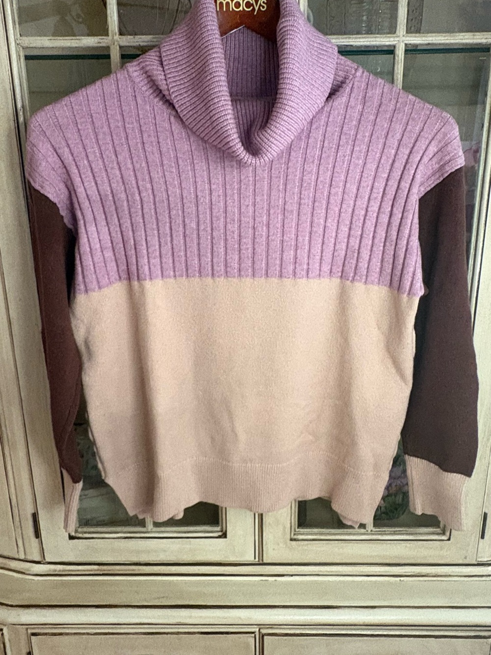Lush Colorblock Turtleneck Sweater in Lilac, Blush & Brown